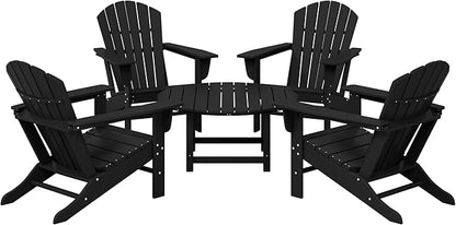WestinTrends Dylan 5-Piece Outdoor Patio HDPE Adirondack Chair with Round Coffee Table Conversation Set, Black