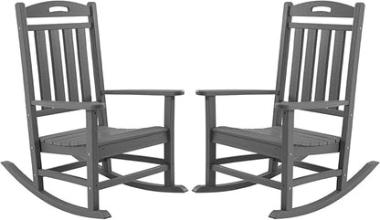 Outdoor Rocking Chair Set of 2, High Back HDPE Patio Chair, All Weather Porch Rocker, Lawn Chair for Deck, Porch, Backyard, Garden, Gray