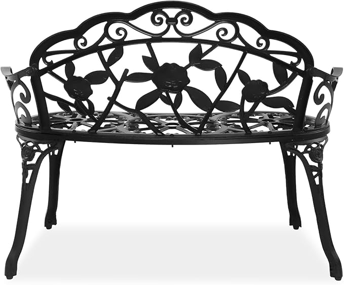 Black 38.5inch Outdoor Bench, Porch Bench, Garden Bench, Cast Aluminum & Iron Bench, Outdoor Bench, Garden Bench Patio Furniture Chair Outdoor Bench,Outside Bench Patio Seating