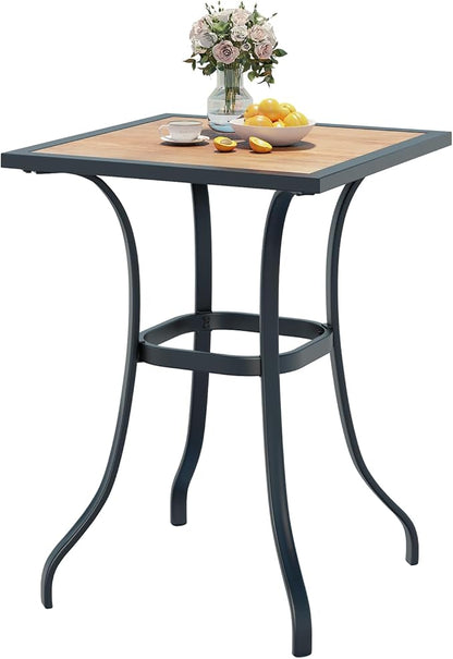 AECOJOY Outdoor Height Bar Table, 36'' Metal Frame Bar Table Bistro Square Table with Wooden Top, High Top Outdoor Pub for Patio Garden Lawn Poolside, Brown
