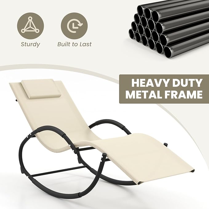 Giantex Outdoor Rocking Lounge Chair, Zero Gravity Rocking Chair with Removable Headrest, Breathable Backrest & Seat - Photo 6