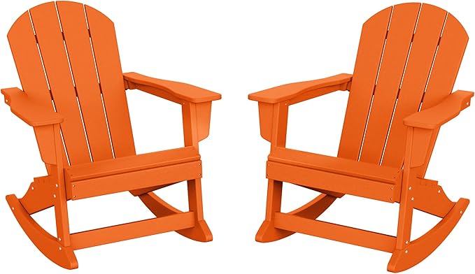 WO WESTIN OUTDOOR HDPE Laguna Outdoor Rocking Poly Adirondack Chair (Set of 2), Orange