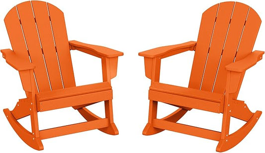 WO WESTIN OUTDOOR HDPE Laguna Outdoor Rocking Poly Adirondack Chair (Set of 2), Orange