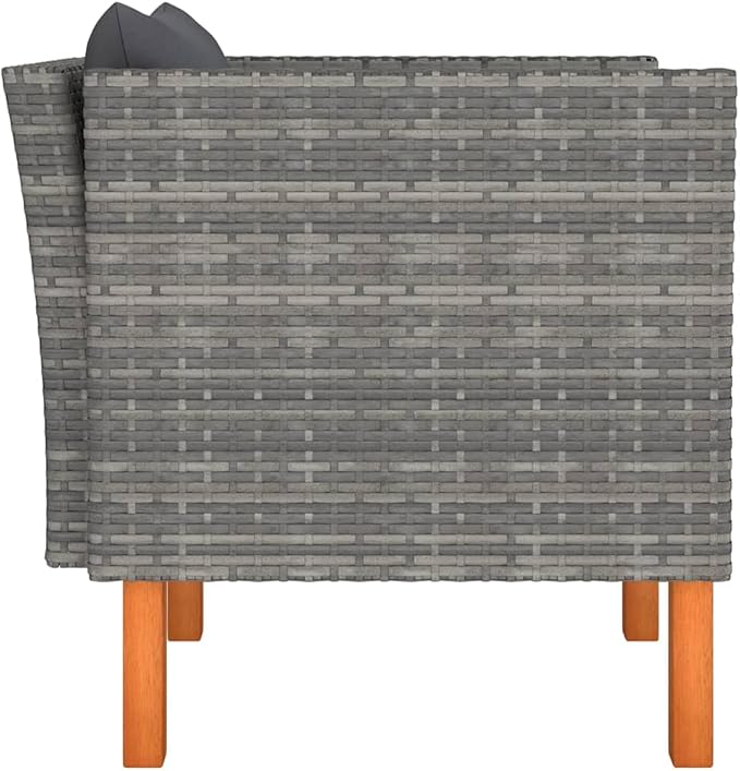 Poly Rattan Furniture,Wicker Furniture,Lightweight Structure,With Comfortable Removable Cushion,Outdoor Sofa/Bench,Solid Wood Legs,Garden, Backyard,Garden Sofa Poly Rattan and Solid Eucalyptus Wood