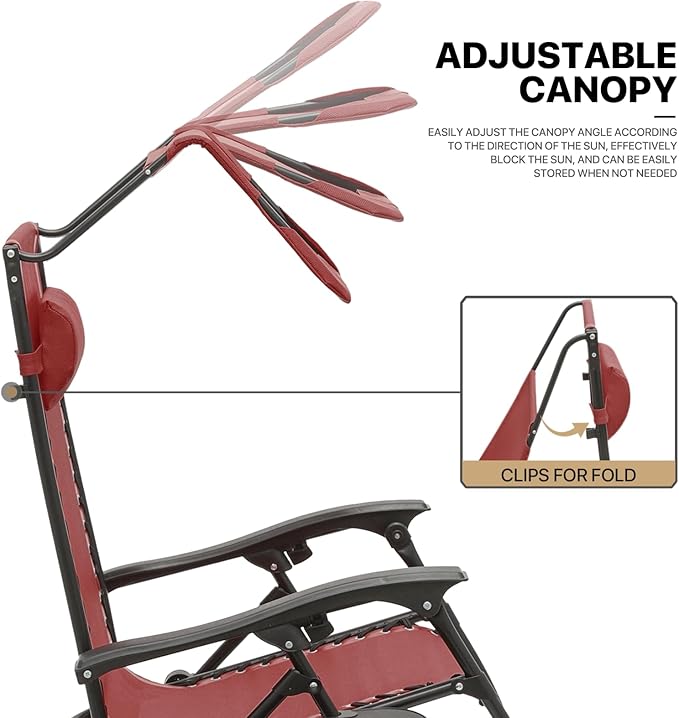 MoNiBloom Patio Zero Gravity Chair Outdoor Recliner Lounger with Canopy Shade and Foot Rest, Cup Holder, 330lbs Capacity - Photo 8