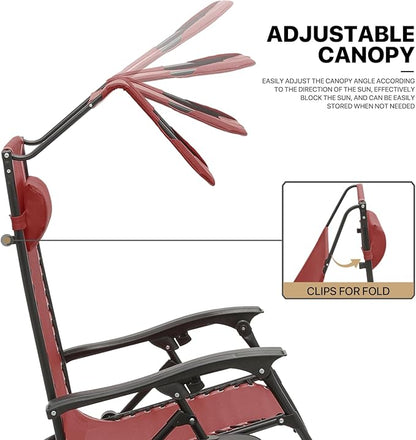MoNiBloom Patio Zero Gravity Chair Outdoor Recliner Lounger with Canopy Shade and Foot Rest, Cup Holder, 330lbs Capacity, Maroon