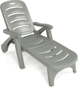 Giantex Patio Chaise Lounge Recliner on Wheels, Folding Deck Chair with Armrests, 5 Adjustable Positions for Poolside - Photo 1