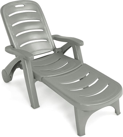 Giantex Patio Chaise Lounge Recliner on Wheels, Folding Deck Chair with Armrests, 5 Adjustable Positions for Poolside, Yard, Garden Rolling Outdoor Lounger Sunbathing Beach Chair(1, Gray)