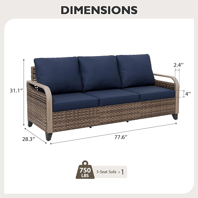 EAGLE PEAK Wicker Outdoor Patio Sofa Modern Rattan Patio Furniture Loveseat for Backyard Deck Porch Balcony - Photo 2