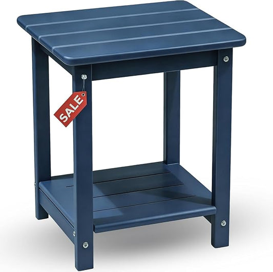 Adirondack Outdoor Side Table - 16.5" Square 2-Tier Patio Table with Weatherproof HDPE Material | All-Weather, Low Maintenance Furniture for Poolside, Porch, Deck