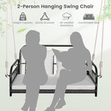 DORTALA 2-Person Porch Swing Outdoor, Patio Wicker Hanging Swing Bench with Cushions, Metal Frame, Ropes - Photo 2