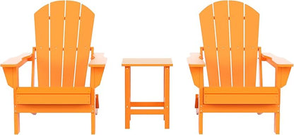 Costaelm 3 piece Patio Set, Outdoor Modern Adirondack Table and Chairs, All Weather Balcony Furniture Set Lounge Firepit Chairs for Outside Deck Garden Lawn Pool, Orange