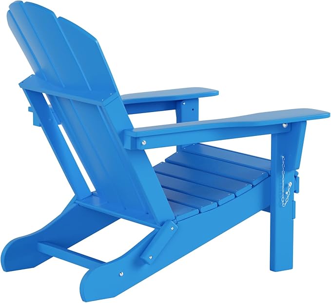 WO Home Furniture 3pc Set - HDPE Poly Adirondack Chair with Ottoman/Footrest and Square Side Table, All Weather and UV Resistant for Outdoor Patio Backyard, Garden, Pacific Blue