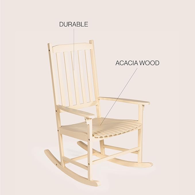 JONATHAN Y RCK300D Seagrove Farmhouse Classic Slat-Back 350-LBS Support Acacia Wood Outdoor Rocking Chair Traditional, Coastal, Cottage, Vintage, Shabby Chic, Almond