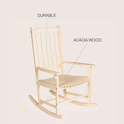 Eyely KCR300D Orvindar Farmhouse Classic Slat-Back 350-LBS Support Acacia Wood Outdoor Rocking Chair, Almond