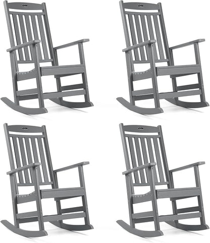 FUNBERRY Outdoor Rocking Chairs Set of 4, HDPE All Weather Poly Lumber Rocker, High Back Patio Rockers Easy Assembly