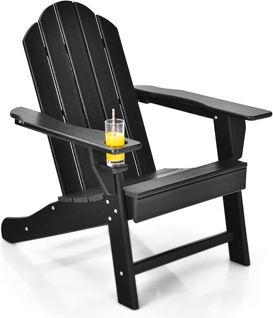 Giantex Adirondack Chair Outdoor Fire Pit Chairs, HDPE Weather Resistant Patio Chair for Outside Campfire,Deck, Garden, Yard, Lawn Furniture Porch and Lawn Seating Composite Chairs, Black