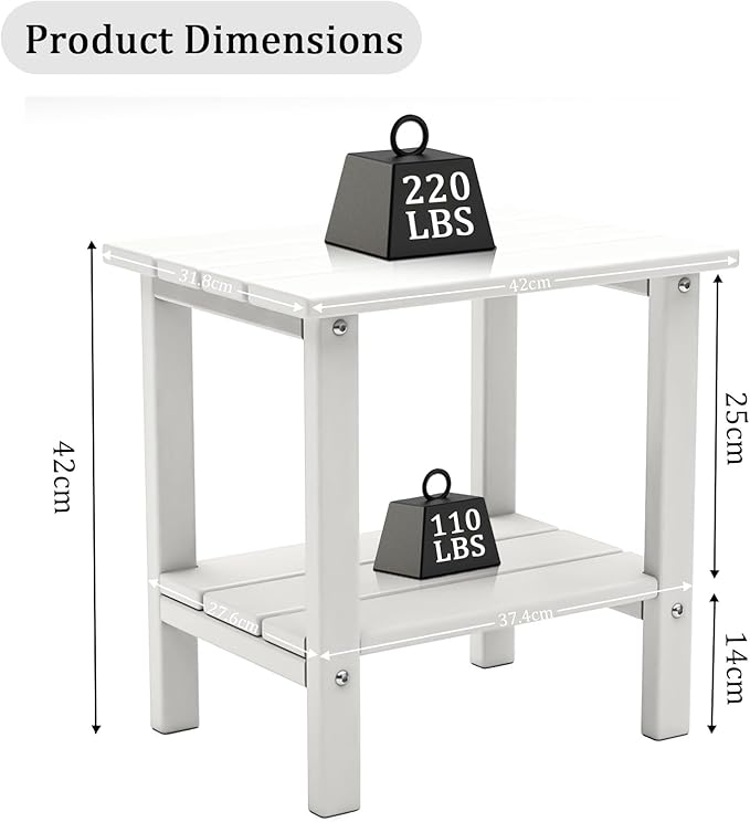 OTSUN Adirondack Outdoor Side Table, 16" HDPE Patio Side Table with Shelf, Weather Resistant Easy Maintenance for Backyard Pool Porch Garden & Lawn