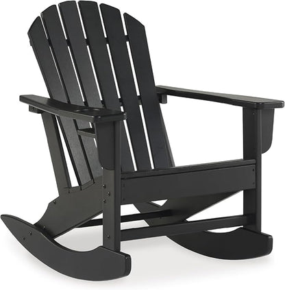 Signature Design by Ashley Sundown Treasure Cottage Weather Resistant Indoor/Outdoor Rocking Chair with 1 Cup Holder, Black