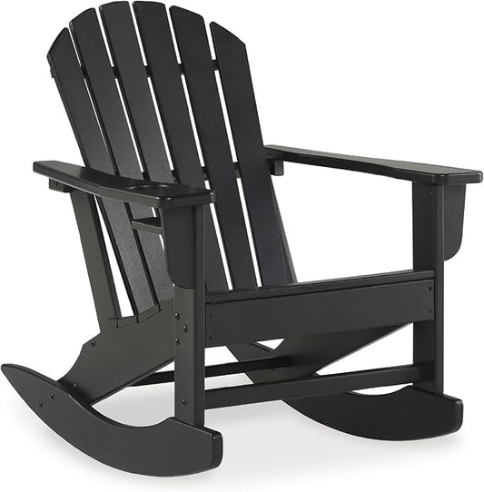 Signature Design by Ashley Sundown Treasure Cottage Weather Resistant Indoor/Outdoor Rocking Chair with 1 Cup Holder, Black