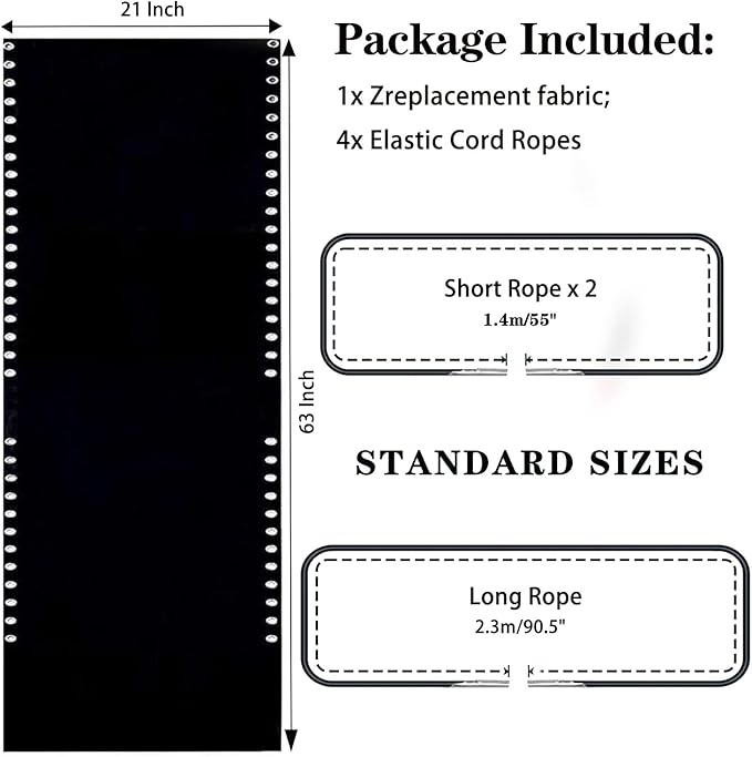 Zero Gravity Chair Replacement Fabric with Bungee Cord Kit, 21 Inch Wide Repair Cloth with Replacement Cord for Oversized XL Anti Gravity Chairs Outdoor Recliner Patio Lounge Lawn Beach Sling Chair
