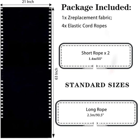 Zero Gravity Chair Replacement Fabric with Bungee Cord Kit, 21 Inch Wide Repair Cloth with Replacement Cord for Oversized XL Anti Gravity Chairs Outdoor Recliner Patio Lounge Lawn Beach Sling Chair