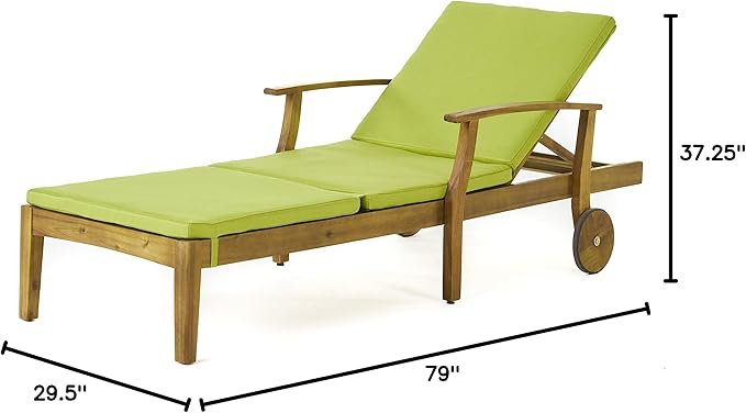 Christopher Knight Home Perla Outdoor Chaise Lounge with Water Resistant Cushion, Teak Finish / Green