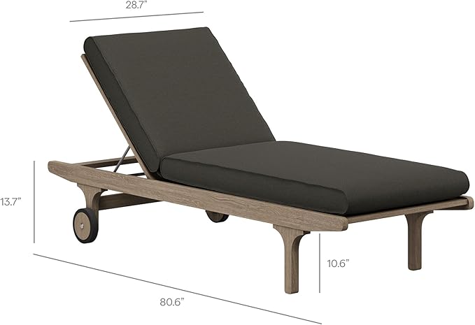 Modway Saratoga Teak Wood Set of 2 Chaise Lounge Chairs and Side Table in Flint Gray - 3-Piece Outdoor Furniture Set - Photo 3