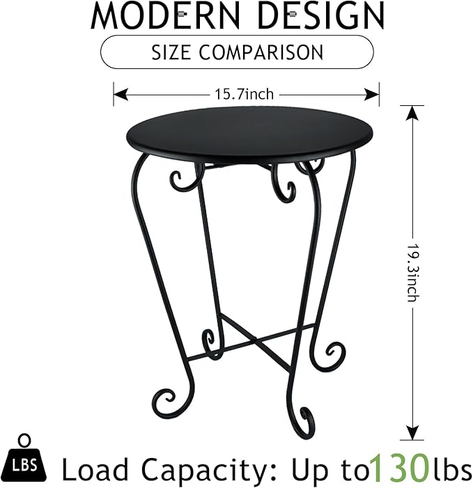 Small Patio Side Table, Round Metal Side Table, Weather Resistant Anti-Rust Outdoor Side Tables - Photo 3