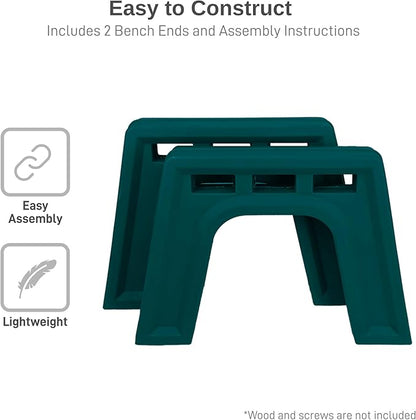 RTS Home Accents Custom Length Lightweight Indoor or Outdoor Backless Bench Ends, (Wood & Screws Sold Separately), Kentucky Green