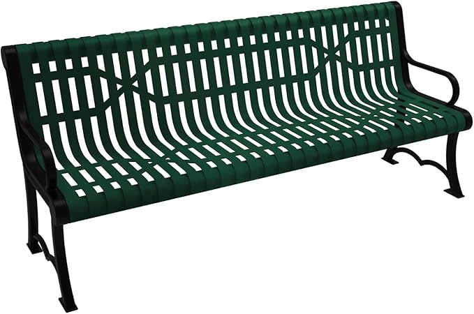 COATEDOUTDOORFURNITURE Coated Outdoor Furniture Heavy-Duty Outdoor Bench Thermoplastic Coated, Slated Steel, Commercial-Grade Garden Bench, Made in America (Portable with Back, 6 Ft, Textured Green)