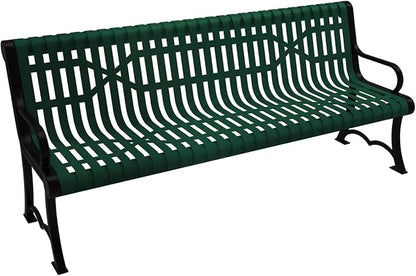 COATEDOUTDOORFURNITURE Coated Outdoor Furniture Heavy-Duty Outdoor Bench Thermoplastic Coated, Slated Steel, Commercial-Grade Garden Bench, Made in America (Portable with Back, 6 Ft, Textured Green)