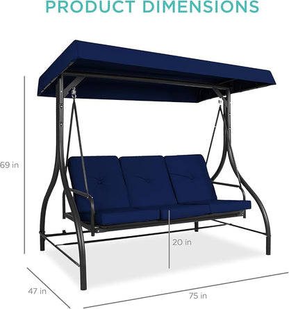 Best Choice Products 3-Seat Outdoor Large Converting Canopy Swing Glider, Patio Hammock Lounge Chair for Porch, Backyard w/Flatbed, Adjustable Shade, Removable Cushions - Navy
