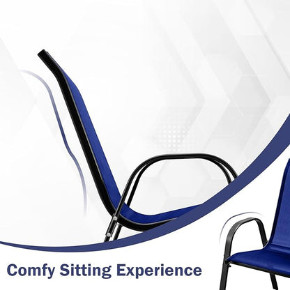 COSTWAY Patio Dining Chairs Set of 4, Stackable Outdoor Chairs with Armrest and High Back, Breathable Fabric & Metal Frame Chair for Garden Poolside Backyard Deck (Navy)