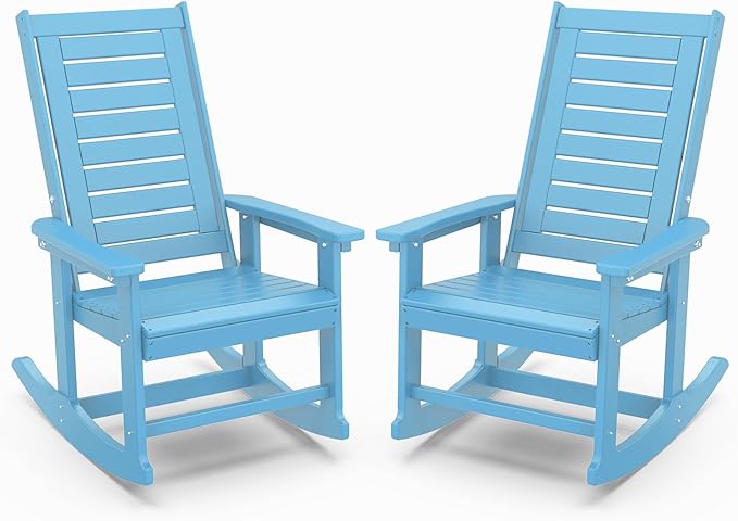 IVY&LANE Outdoor Rocking Chairs Set of 2 | Porch-Rockers | Arctic | HDPE Plastic | All-Weather | High Back | Wide Seat | Oversized Patio Rocker for Adult | for Outside Deck Balcony Garden