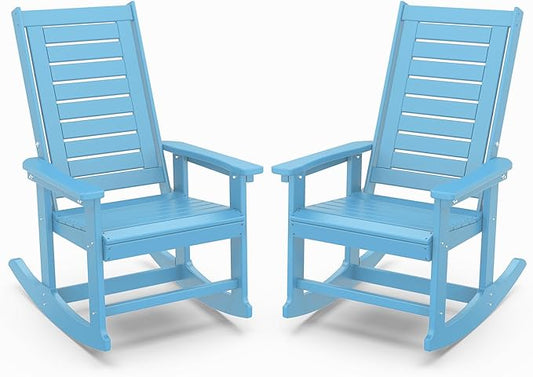 IVY&LANE Outdoor Rocking Chairs Set of 2 | Porch-Rockers | Arctic | HDPE Plastic | All-Weather | High Back | Wide Seat | Oversized Patio Rocker for Adult | for Outside Deck Balcony Garden