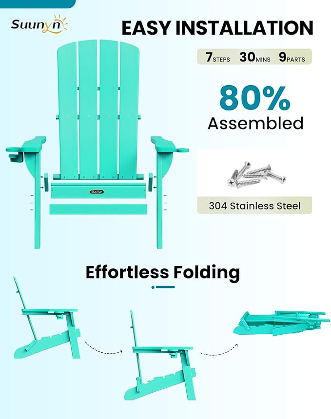 Folding Adirondack Chair 2 Pack, HDPE All-Weather Fire Pit Chairs, Plastic Adirondack Chairs with 2 Cup Holder - Photo 6