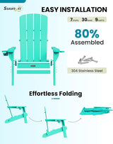 Folding Adirondack Chair 2 Pack, HDPE All-Weather Fire Pit Chairs, Plastic Adirondack Chairs with 2 Cup Holder - Photo 6