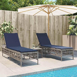 2-Person Gray Poly Rattan Patio Chaise Lounge Set, Adjustable Backrest, Removable Cushions, 78" L Poolside Lounger - Photo 2