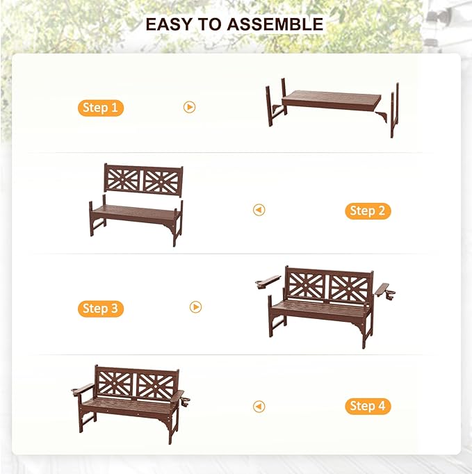 nalone Outdoor Bench with Cup Holders, HDPE All Weather Porch Bench Load up to 800 Lbs - Photo 6