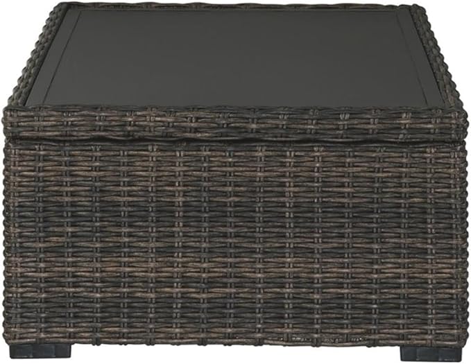 BOWERY HILL Patio Coffee Table, 48 in x 30 in x 16 in, Aluminum Frame with Resin Wicker Base, Brown Finish, Outdoor Coffee Table with Lower Shelf, Weather-Resistant for Patio or Garden Use
