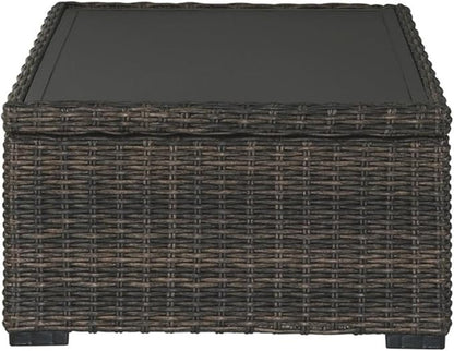 BOWERY HILL Patio Coffee Table, 48 in x 30 in x 16 in, Aluminum Frame with Resin Wicker Base, Brown Finish, Outdoor Coffee Table with Lower Shelf, Weather-Resistant for Patio or Garden Use