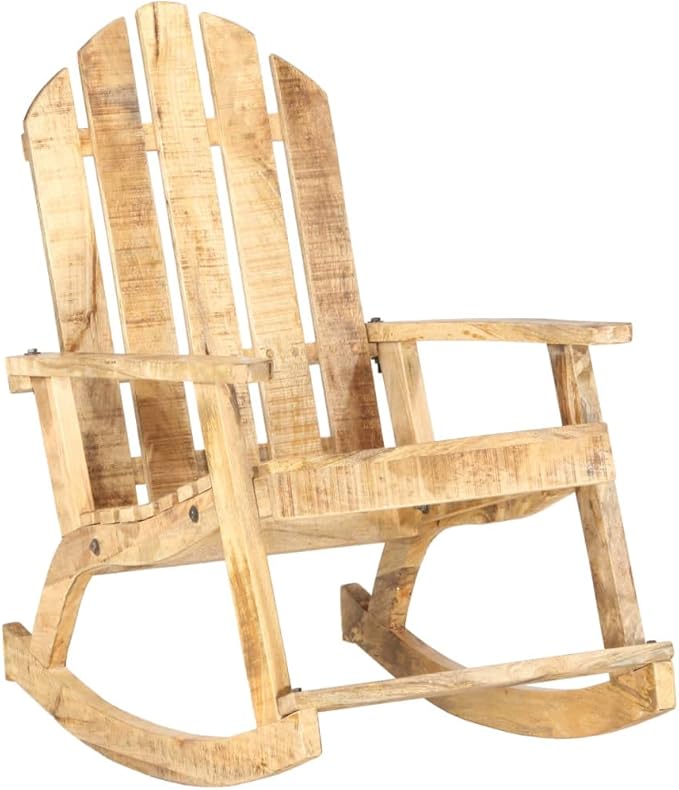 Solid Mango Wood Rocking Chair for Garden and Patio, Vintage Style Outdoor Porch Rocker, Ergonomic Relaxing Chair for Backyard, Balcony and Terrace, Brown
