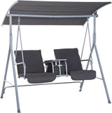 Outsunny 2 Person Porch Swing with Stand, Outdoor Swing with Canopy, Pivot Storage Table, 2 Cup Holders - Photo 1