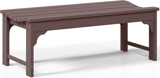 Costaelm Outdoor Benches Weatherproof, All Weather Resistant Park Bench Poly Lumber Backless Garden Bench Seat for Entryway Front Porch, Dark Brown