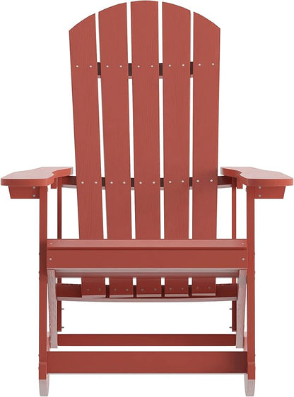 Flash Furniture Savannah Poly Resin Wood Adirondack Rocking Chair - All Weather Red Polystyrene - Stainless Steel Hardware