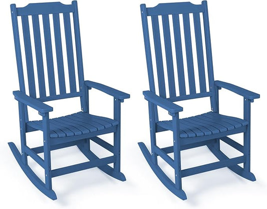 Outdoor Rocking Chairs Set of 2, Oversized All Weather High Back Porch Rocker, Patio Rockers for Outside