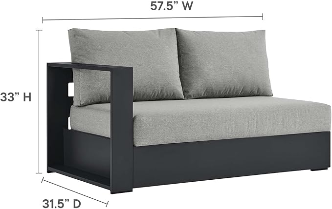 Modway Tahoe Aluminum 3-Piece Outdoor Patio Furniture Gray, Modular Sectional Sofa Set with Weather-Resistant Cushions - Photo 2