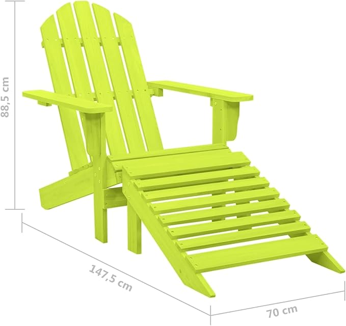 Adirondack Garden Chair with Footrest, Adirondack Chair, Wooden Recliner Chair, Adirondack Garden Chair, Deck Chair, Balcony Chair, Garden Lounger, Solid Wood, Fir Green