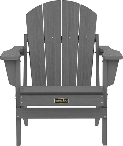 SERWALL Foldable Adirondack Chair Set of 4 for Patio Garden Outdoors Fire Pit-Gray